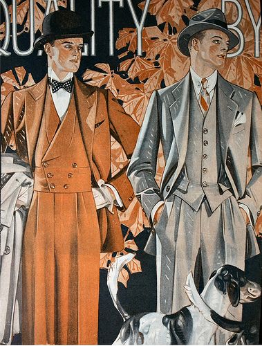 These fabulous Art Deco illustrations really do illustrate just how much thought and care went into 30s menswear. Costumes Faciles, Men In Suits, Art Deco Illustrations, Art Deco Illustration, Vintage Mens Fashion, Art Deco Posters, Vintage Suits, 1930s Fashion, Old Fashion