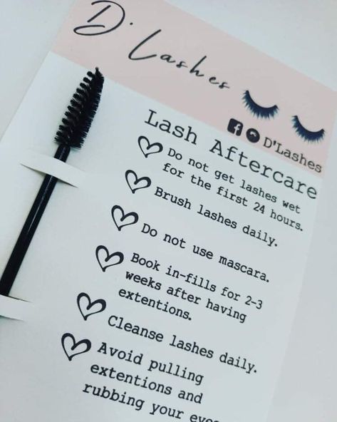 Lash aftercare cards|Eyelash extension|Salon Lash Extension After Care Card, Lash Extension Branding Ideas, Lash Extensions After Care Kit, Eyelash Extensions Instagram Bio, Eyelash Extensions Room Setup, Eyelash Aftercare Instructions, Lash Information, Lash Tech Instagram Names, Lash Party Ideas