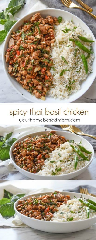 Spicy Thai Basil Chicken, Thai Basil Chicken Recipe, Basil Chicken Recipe, Thai Basil Chicken, Spicy Thai, Basil Chicken, Thai Basil, Think Food, Asian Cooking