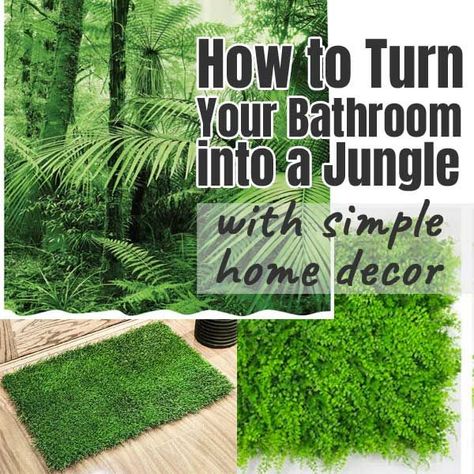 jungle bathroom ideas - How to turn your bathroom into a jungle with simple home decor ideas Tropical Theme Bathroom Ideas, Rainforest Bathroom Ideas Diy, Bathroom Jungle Theme, Jungle Bathroom Theme, Jungle Inspired Bathroom, Jungle Theme Bathroom Ideas, Forest Inspired Bathroom, Jungle Themed Bathroom, Forest Bathroom Theme