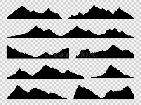 Black mountains silhouettes. Ranges skyline, high mountain hike landscape, alpine peaks. Extreme hiking vector nature stock illustration Landscape Silhouette, Mountain Silhouette, Mountain Pictures, Mountain Drawing, Mountain Illustration, Vector Art Design, Mountain Hike, High Mountain, Drawing Journal