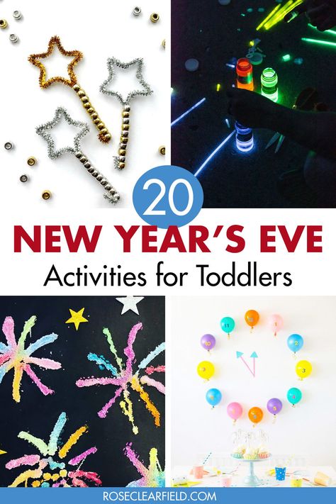 Easy ideas to keep toddler- and preschool-age kids entertained during New Year's Eve parties and family festivities! #NewYearsEve #toddleractivities #NewYearswithtoddlers Nye Preschool Crafts, New Year Craft For Kindergarten, Nye Toddler Crafts, New Year’s Eve Kids Activities 2023, New Year Children Craft, Countdown To New Years For Kids, New Year Art And Crafts For Kids, New Years Kid Crafts, New Year Crafts For Kids Toddlers