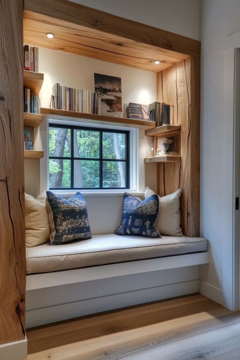 "Create a cozy reading corner with DIY Floating Shelves! 🛋️📚 Perfect for organizing books and adding style. #DIYFloatingShelves #ReadingCornerInspo #HomeDecor" Bookshelf Corner Ideas, Cozy Closet Nook, Reading Nook Ideas For Small Spaces, Diy Reading Nook For Adults, Reading Nook Ideas For Adults, Reading Nook Diy, Closet Nook, Bookshelf Corner, Cozy Reading Corner