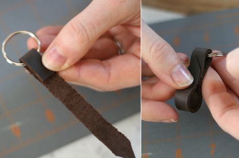 Diy Leather Lanyard, Leather Keychain Ideas, Diy Leather Keychain, Key Fobs Diy, Leather Keychain Diy, Tea Towels Diy, Leather Working Tools, Diy Leather Projects, Catchall Tray