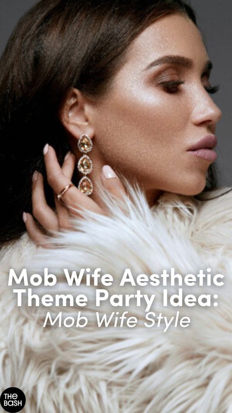 The latest style trend is officially here: the mob wife aesthetic🍸✨Plan the ultimate mob wife aesthetic themed party with the mob wife style💍 Get more ideas for a mob wife aesthetic party here🎉 #mobwifeaesthetic #mobwife #mobwifetrend #mobwifeparty #mobwifethemedparty #mobwifeaestheticparty #mobwifeaestheticthemedparty #mobwifeaestheticoutfit #partytheme #birthdaypartytheme #bachelorettepartytheme Mobwife Makeup Aesthetic, Mob Themed Wedding, Mob Wife Aesthetic Plus Size, Mob Wedding Aesthetic, Mob Wife Aesthetic Outfit 2024, Mob Wife Dinner Party, Russian Mob Wife Aesthetic, Mob Wives Theme Party, Mob Wife Aesthetic 2024