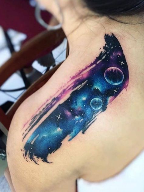 Watercolor Galaxy Tattoo, Artemis Tattoo, Tatuaje Cover Up, Nebula Tattoo, Cosmic Tattoo, Tattoo Design For Hand, Rainbow Tattoos, Flower Wrist Tattoos, Planet Tattoos