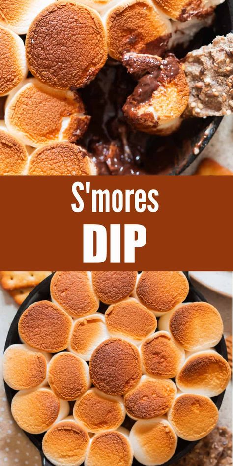 Make s’mores dip in the oven in less than 15 minutes using 3 basic ingredients! Chocolate and marshmallows are toasted in the oven in cast iron skillet and serve with crackers. #smoresdip #dessertdip #dips #partydips #partyrecipes #footballrecipes S’mores Skillet Dip, S’mores Dip Recipe Oven, Skillet Dip, Smores Dip, Meal Planning Menus, Toast In The Oven, Party Dips, Dessert Dips, Football Food