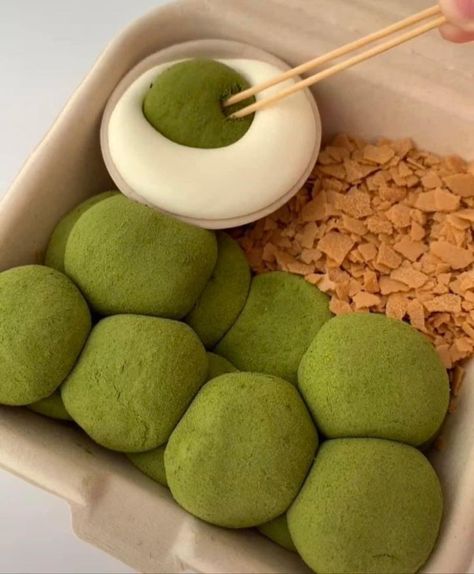 Green Aesthetic Soft, Green Mochi, Green Aesthetic Matcha, Light Green Aesthetic, Aesthetic Matcha, Matcha Mochi, Matcha Recipes, Green Clothes, Mochi Recipe