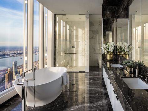 New York Billionaire Row, New York Living Room, Penthouse Bathroom, Central Park Tower, 111 West 57th Street, New York Living, Nyc Dream, Night Luxe, Billionaires Row