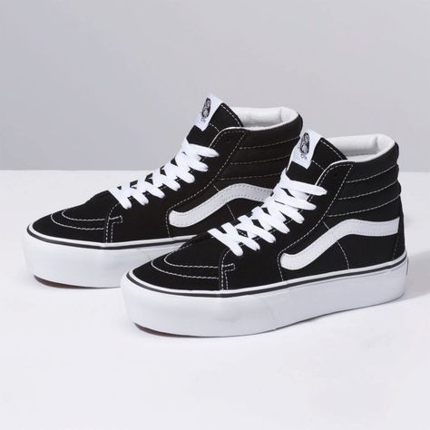 Vans Sk8 Hi Platform, Vans Sk8 Hi Black, Vans Aesthetic, Nike Trainer, Old Skool Platform, Tenis Vans, Dr Shoes, Vans Kids, Black And White Shoes