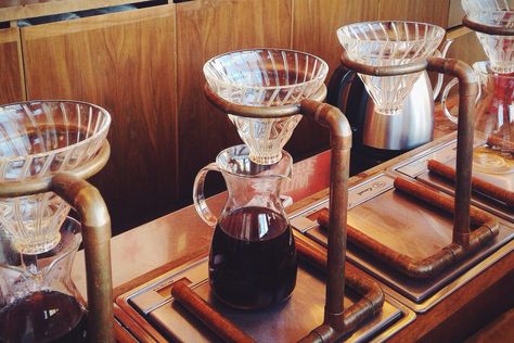 Pour over coffee at Ritual Coffee Roasters in Hayes Valley, San Francisco. www.atouchoflovely.com Pour Over Coffee Stand, Brew Bar, Types Of Coffee, Coffee Stand, Coffee Truck, Coffee Stands, Coffee Dripper, Coffee Carts, Bar Coffee