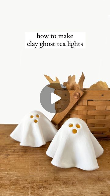 Air Dry Ghost, Air Dry Clay Mini Ghosts, Air Dry Clay Ghost Tea Light, Clay Ghost Tealights, Easy Clay Ideas Step By Step, Light Clay Ideas, Clay Ghost Diy, Clay Crafts Air Dry Easy, Air Dry Clay Ghost