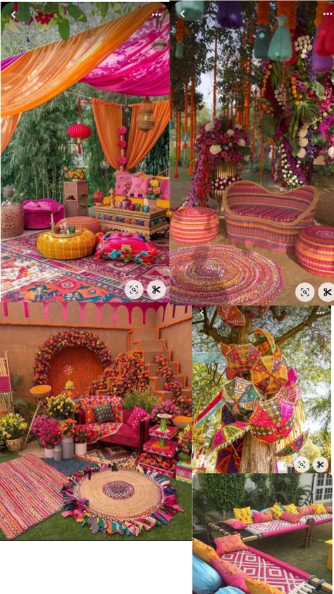 Indian Food Buffet, Colorful Theme Party, Jaggo Decor, Mehendi Theme, Indian Floral Decor, Mehndi Stage Decor, Rajasthani Theme, Mehendi Event, Indian Party Themes