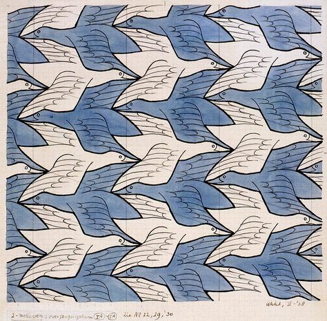 Escher Geese Escher Tessellations, Tessellation Art, Escher Art, Tessellation Patterns, M C Escher, Quilt Modernen, Mc Escher, Two Birds, Dutch Artists