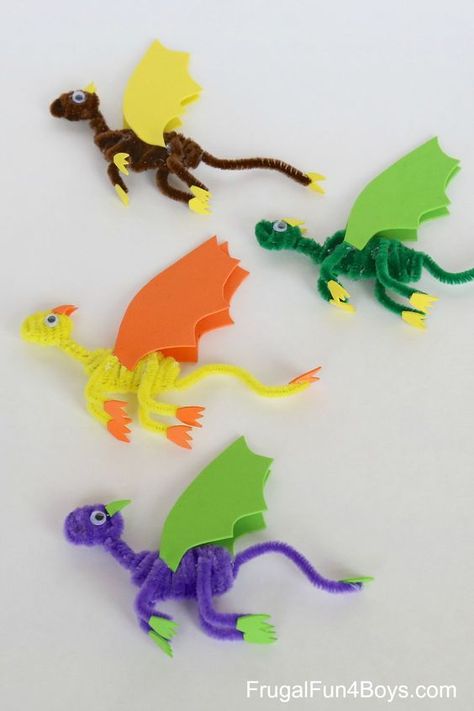 Pipe Cleaner Dragons                                                       … Dragons Craft, Skirt Diy, Dragon Crafts, Pipe Cleaner Crafts, Dragon Party, 3d Origami, Crafts For Boys, Camping Crafts, Craft For Kids