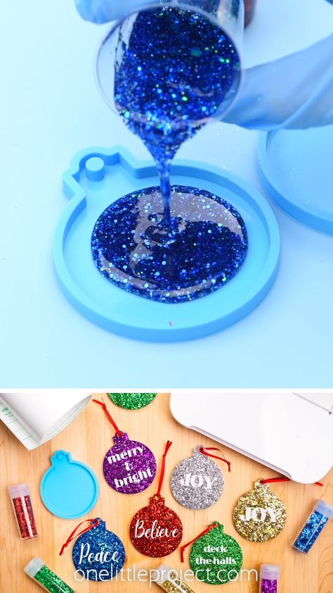 This DIY resin ornament is SO PRETTY and it's so easy to make! And all you need is some resin, glitter, and a silicone mold. This is such a fun winter activity and a great Christmas craft for teens, adults, and seniors. And these resin Christmas ornaments look so pretty hanging on the Christmas tree! School Craft Fair Ideas Make And Sell, How To Make Resin Ornaments, Diy Children’s Christmas Ornaments, Crafts To Make And Sell For Christmas, Diy Christmas Ornaments Toddlers, How To Make A Christmas Ornament, Christmas Balls Crafts, Button Christmas Tree Craft, Do It Yourself Ornaments