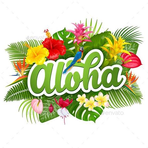 Aloha Summer Holidays  #BestDesignResources Aloha Party Decorations, Hawaiian Language, Aloha Party, Hawaiian Party Decorations, Aloha Summer, Aloha Friday, Plants Leaves, Fiesta Tropical, Moana Party