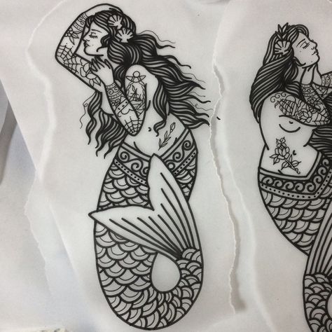 Plus Size Mermaid Tattoo, Trad Mermaid Tattoo, Skeleton Mermaid Tattoo, Traditional Mermaid Tattoos, Skeleton Mermaid, Mermaid Tattoo Designs, Tattoos Mandala, Mermaid Tattoo, Mermaid Tattoos