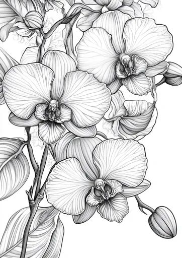 ↑↑↑ Larger size on website 🔸 The image is a detailed pencil drawing of a cluster of orchid flowers. The drawing is done in black Orchids Drawing, Orchid Line Drawing, Orchid Flower Drawing, Orchid Drawing, Cascading Flowers, Design Pattern Art, Flower Line Drawings, Copper Design, Tattoo Design Book