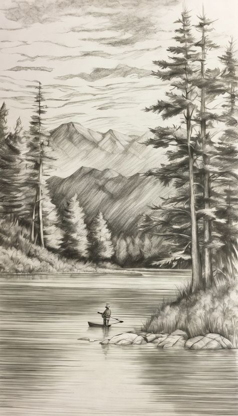 Rural Landscape Drawing, Scenery With Pencil Shading, Pencil Scenery, Sketch Ideas Scenery, Scenery Sketch Landscapes, Landscape Sketch Nature Pencil Drawings, Landscape Sketching, Pencil Shading Scenery, Scenery Sketch