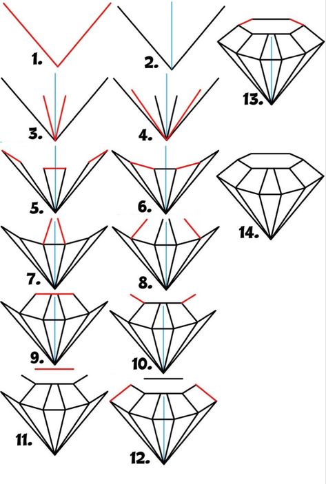 Drawing A Diamond, Diamond Line Drawing, Diamond Drawing Tutorial, How To Draw A Diamond Step By Step, How To Draw A Diamond, Diamond Drawing Simple, Gem Drawing Tutorials, How To Draw A Ring, Diamond Drawing Sketches