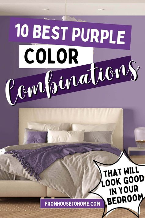 Make your bedroom look stunning with these 10 awesome purple color combinations! From soft and subtle shades to bold and bright hues, there’s a look for everyone. Bedroom Color Combination Purple, Decor For Purple Walls, Purple And Light Gray Bedroom, Purple Color Schemes Bedroom, Purple Gray Color Scheme, Purple Walls In Bedroom, Plum Bedding Bedroom, Purple Color Room Bedrooms, Purple And Gold Room Ideas Bedrooms