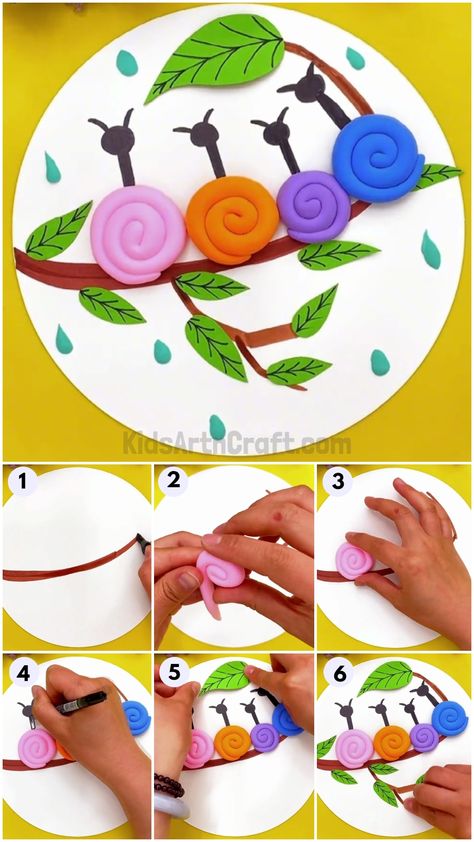 Snail Crafts For Kids, Clay Snails, Dry Clay Crafts, Air Dry Clay Crafts, Easy Air Dry Clay, Diy Crafts Butterfly, Clay Art For Kids, Snail Craft, Kids Handicraft