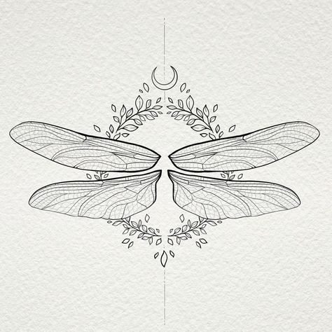 Dragonfly bug insect tattoo art botanical art Dragonfly Botanical Illustration, Firefly Wings Drawing, Dragonfly Wing Tattoo On Back, Dragonfly Wing Back Tattoo, Dragonfly Wings Back Tattoo, Dragon Fly Wings Tattoo, Bug Wings Tattoo, Dragonfly Character Design, Dragonfly Wings Drawing