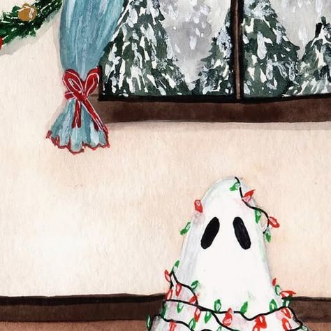 Alley on Instagram: "Wrapped Up Ghost, 2020 
👻✨🎄
When I painted this about 5 years ago I truly believed it was an original concept but I have since seen it about a gazillion times 😅 So I suppose If you like my version, there are prints available! 
Free ghost pin w/ purchases $25+ 

#christmasart #whimsigoth #creepycute #ghostart #christmaslights #ghostpainting #creepmas #spookychristmas" Horror Watercolor, Horror Christmas, Ghost Pins, Creepy Cute, Vintage Halloween, Christmas Art, Christmas Lights, Watercolor Art, Ghost