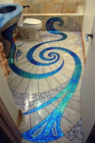 Bathroom Christmas, Design Interior Modern, Mosaic Bathroom Tile, Mosaic Bathroom, Glass Mosaic Tiles, Dream House Decor, Floor Design, On The Floor, Bathroom Flooring