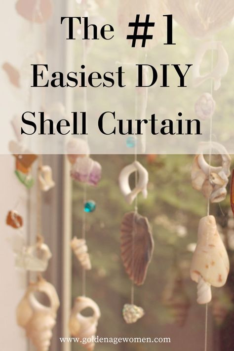 Seashell Curtains Diy, Shell Curtains Seashells, Shell Curtain Diy, Hanging Shells Diy, Hanging Shells Decor, Seashell Hanging Decor Diy, How To Make Seashell Windchimes, Sea Shell Garland Diy, Seashell Chimes Diy