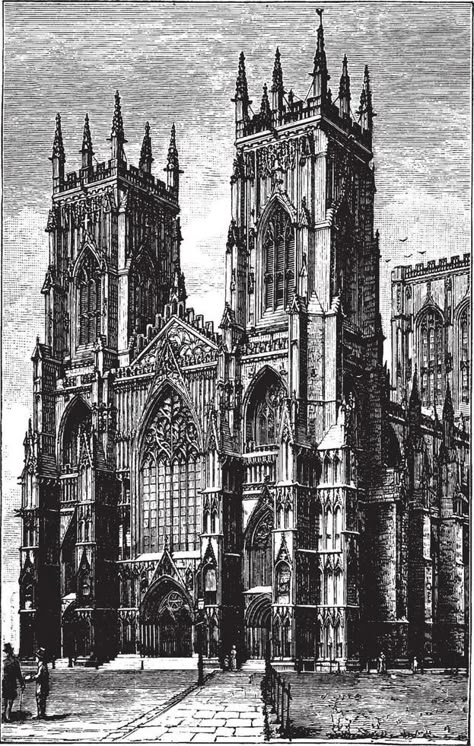 West Front of York Minster or Gothic cathedral, vintage engraving. Cathedral Tattoo, Gothic Architecture Drawing, Goth Architecture, Church Design Architecture, York Minster, Gothic Cathedrals, Cathedral Architecture, Gothic Cathedral, Engraving Illustration