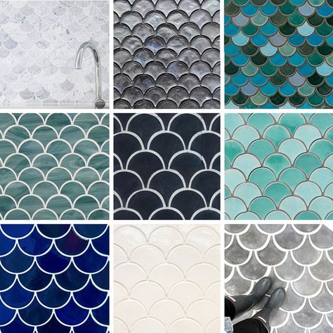 Looking For Fish Scale Tiles? Where to Find Our Favorites Fish Scale Tiles, Scallop Tiles, Kitchen Splashback Tiles, Ceramic Tile Backsplash, Fish Scale Tile, Tiles Ideas, Splashback Tiles, Kitchen Splashback, Fish Scale