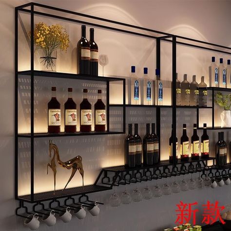 Home Bar Rooms, Modern Home Bar, Bar Shelves, Kabinet Dapur, Metal Wine Rack, Bar Interior Design, Home Bar Designs, Industrial Bar, Wine Display