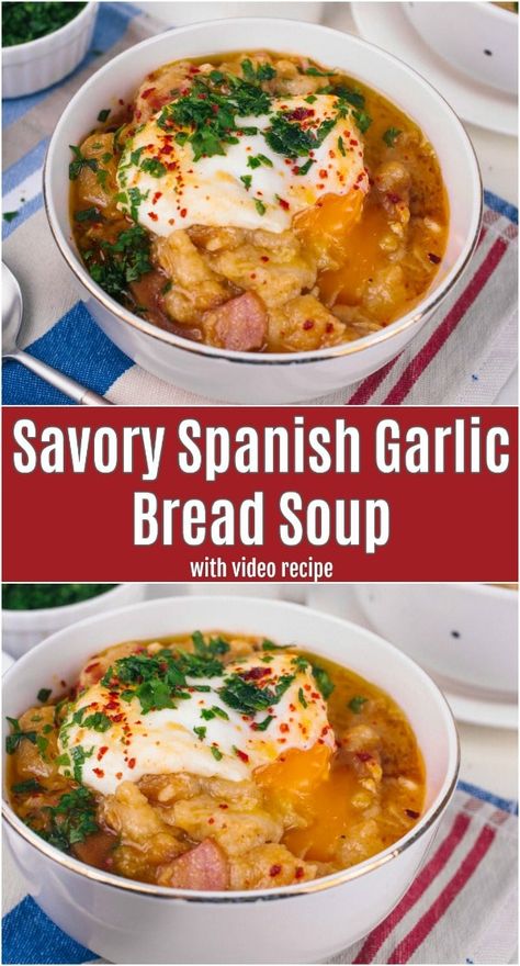 Bread Soup Recipe, Spanish Soup, Stew Recipes Crockpot, Spanish Bread, Bread Soup, Garlic Soup, Ham Soup, Poached Egg, Easy Soups