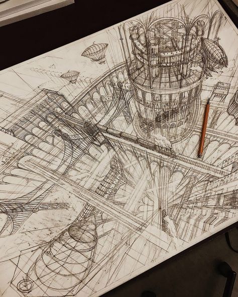 Building Sketch, Architecture Drawing Art, Perspective Art, Perspective Drawing, Architecture Student, Architecture Old, 판타지 아트, Architecture Sketch, Lovers And Friends