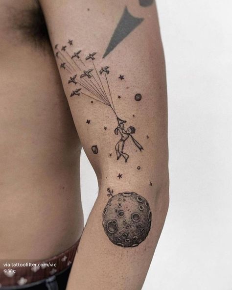 Prince Tattoo, Little Prince Tattoo, Shoulder Sleeve Tattoos, Prince Tattoos, Astrology Tattoo, Creepy Tattoos, Traditional Tattoo Design, Tattoo Project, Cartoon Tattoos