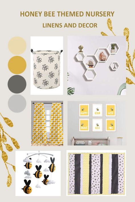 Bee Wall Decals, Bee And Wildflower Nursery, Honey Bee Nursery Ideas, Themes For Nursery, Bee Themed Nursery Baby Rooms, Bee Themed Bedroom, Honey Bee Nursery Theme, Bee Bedroom Theme, Bumble Bee Nursery Ideas