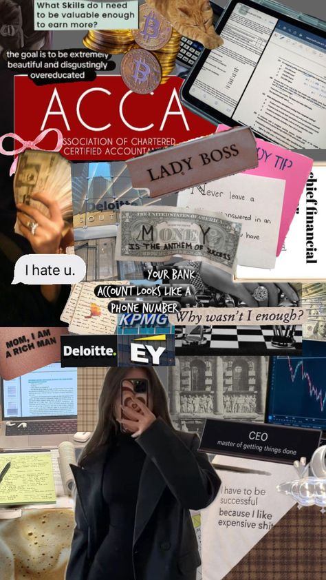 #ACCA Accounting Student Aesthetic, Mood Board Layout, Dental Wallpaper, Journalism Career, Accounting Student, What's My Aesthetic, Business Vision Board, My Future Job, Vision Board Wallpaper