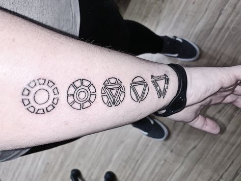 Robert Downey Jr Tattoo, Arc Reactor Tattoo, Tony Stark Tattoo, Iron Man Tattoos, Iron Man Tattoo Ideas, Nerd Tattoo Ideas, Marvel Sleeve, Iron Man Tattoo, Iron Man Arc Reactor