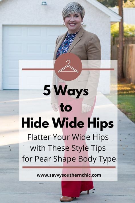 Are your curvy wide hips a feature you want to minimize? Have a large bottom pear shape body type? Dress to flatter your body shape with these 5 ways to hide wide hips. Outfits For A Pear Shape Body Types, Professional Outfits Women Pear Shape, Pear Body Fall Outfits, Large Hips Outfit Body Types, Clothes For Pear Shaped Women Over 40, Pear Shape Outfits Over 40, Business Casual Outfits Pear Shape, Pear Shaped Outfits Fall, Pear Shaped Dresses Outfit Ideas