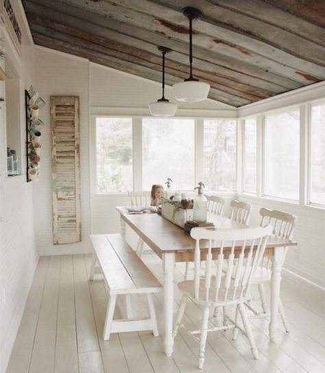 Meg’s Oldfarmhouse | Sunroom dining, Sunroom decorating, Sunroom designs Sunroom Dining Room, Farmhouse Sunroom, Sunroom Decor, Sunroom Dining, Veranda Design, Small Sunroom, Sunroom Addition, Room Bench, Sunroom Decorating