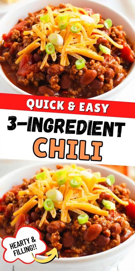 Canned Chili Beans, 5 Ingredient Chili Recipe, 5 Ingredient Chili, 3 Ingredient Chili, Quick Chili Recipe, Easy Chili Recipe Crockpot, Chili Recipe Stovetop, Quick Chili, Stovetop Chili