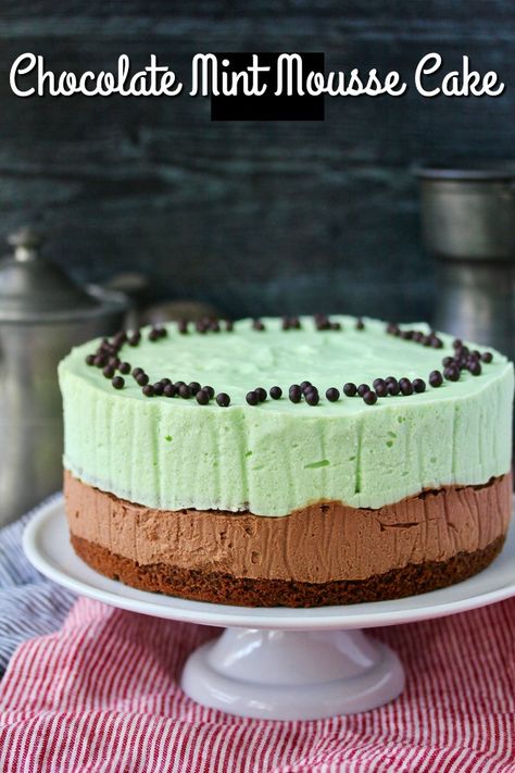 Mint and chocolate mousse cake Chocolate Mint Mousse, Mint Mousse, White Chocolate Mousse Cake, Mint Chocolate Desserts, Mint And Chocolate, Mint Desserts, Mint Chocolate Cake, Almond Pound Cakes, Mint Cake