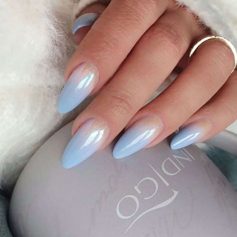 Blue Prom Nails, Blue Ombre Nails, Blue And White Nails, Blue Glitter Nails, Unghie Sfumate, Light Blue Nails, Baby Blue Nails, Cute Simple Nails, Blue Acrylic Nails