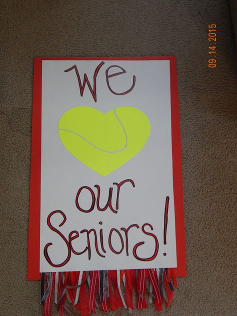 tennis senior night 2015 Senior Poster Board Ideas Tennis, Senior Tennis Poster Ideas, Senior Night Tennis Ideas, Senior Night Posters Tennis, Tennis Locker Decorations, Tennis Senior Night Posters, Tennis Senior Night Gifts, Tennis Senior Night, Senior Boards