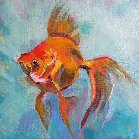 Gold Fish Painting Acrylics, Goldfish Acrylic Painting, Fish Paintings Acrylic, Fish Oil Pastel Drawing, Painting Fish Acrylic, Fish Pastel Drawing, How To Paint Fish, Fish Painting Ideas, Fish Oil Pastel