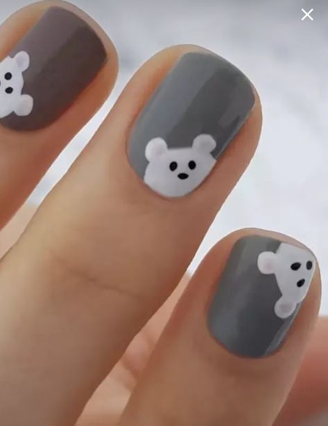 Nail Art Designs Teddy Bear, Bear Themed Nails, Brown Bear Nails, Bear Nail Design, Bear Nails Designs, Teddy Nail Art, Teddy Nails, Teddy Bear Nail Art, Teddy Bear Nails