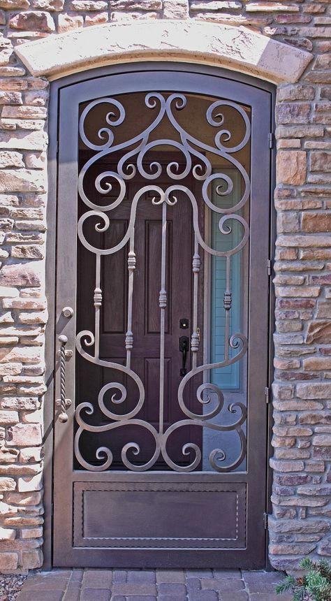 Wrought Iron Security Doors, Wrought Iron Doors Front Entrances, Front Room Design, Iron Security Doors, Pintu Interior, Wrought Iron Garden Gates, Wrought Iron Front Door, Porte In Ferro, Iron Front Door