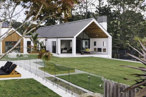 White plaster is contrasted with Western red cedar backyard, cottage, facade, farmhouse, home, house, property, real estate, siding, yard Home Designs Exterior, Gable House, Modern Barn House, Casa Container, Shed Homes, Barn Style House, House Architecture, Modern Barn, Home Fashion